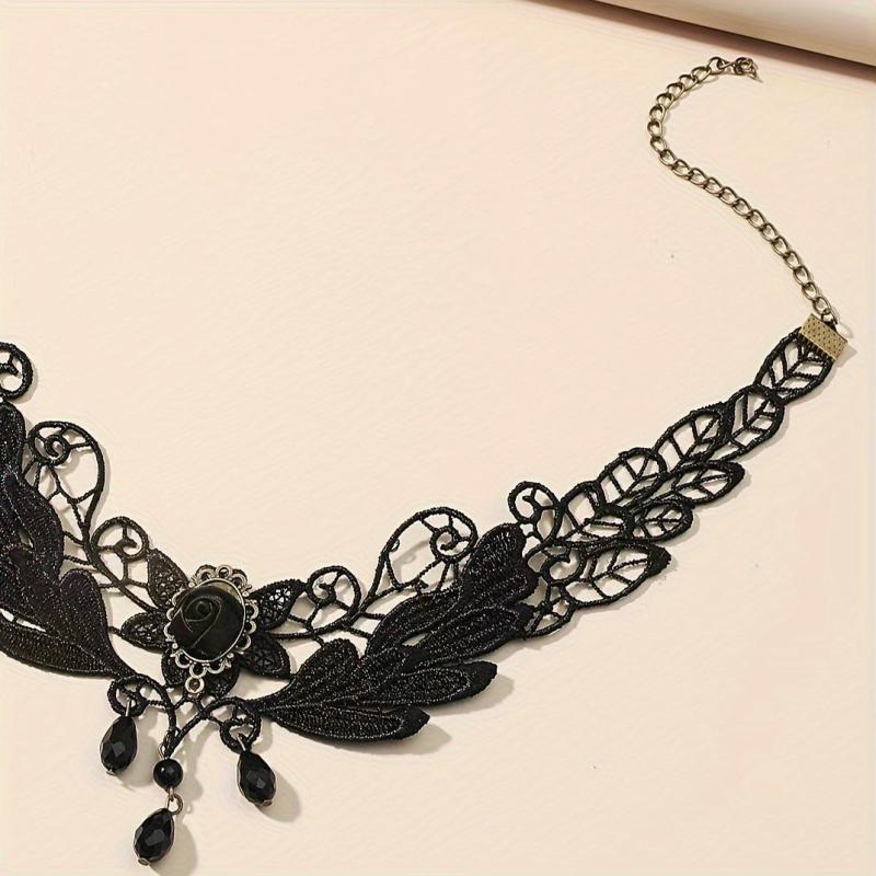Gothic Retro Lace Rose Necklace Short