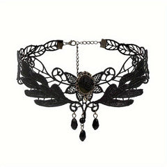 Gothic Retro Lace Rose Necklace Short
