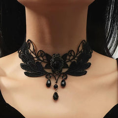 Gothic Retro Lace Rose Necklace Short