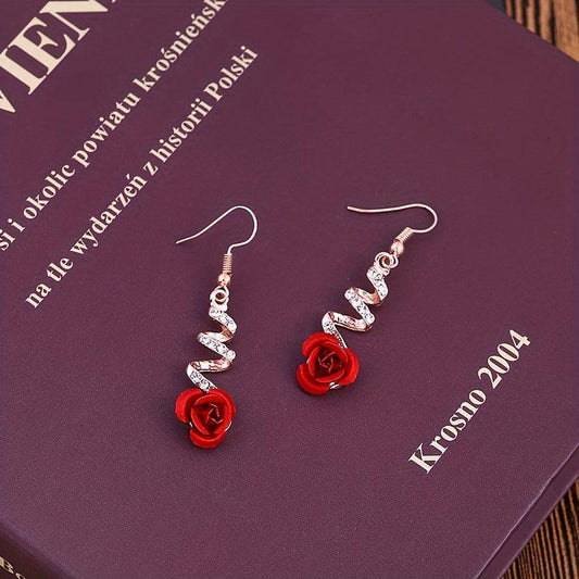 Rhinestone Rose Earrings Sweet Party Jewelry Holiday Gift