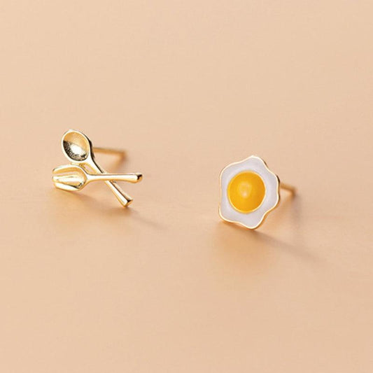 Needle Poached Egg Earrings Asymmetric Fork Small Sweet Halloween