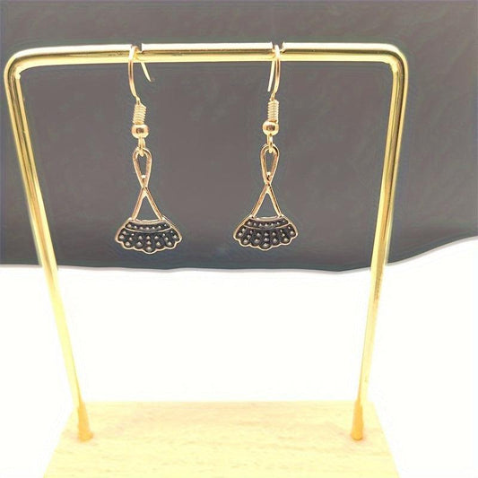Fan Shaped Skirt Dangle Earrings Silvery Plated Jewelry