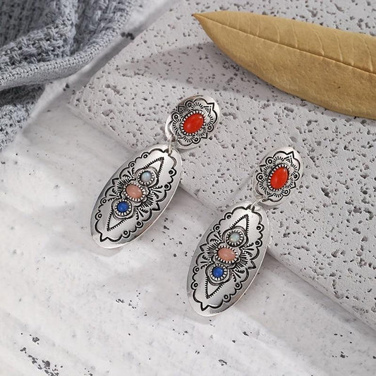 Colorful Stone Vintage Style Earrings Boho Ethnic Ear Jewelry