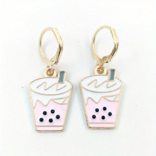Strawberry Matcha Pearl Milk Tea Earrings