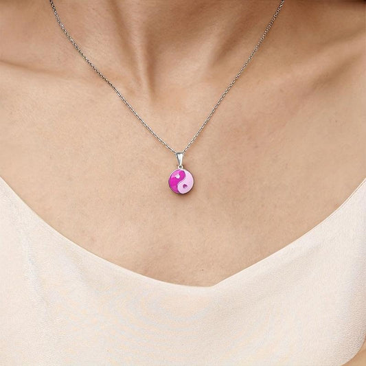 Yin Yang Round Pendant Necklace Pink Purple Jewelry Women Daughters Girls