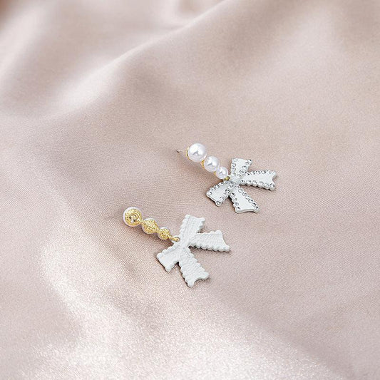 Bow Faux Pearl Stud Earrings Party Jewelry Holiday Gift