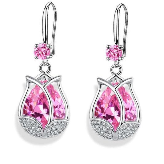 Tulip Drop Earrings Crystal Rose Flower Earrings For Women