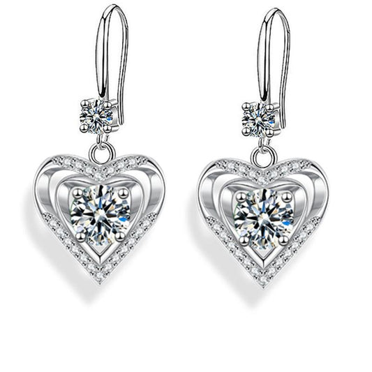 Love Shaped Water Droplet Earrings Electroplated Silvery Crystal Earrings
