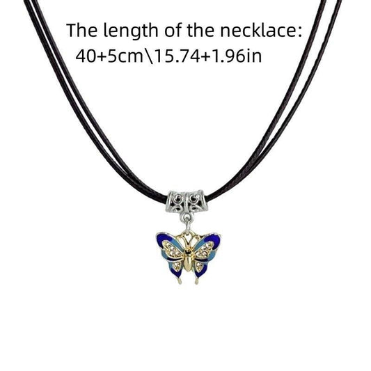 Retro Butterfly Pendant Necklace Women's High End Sense Of Leather Rope Collar