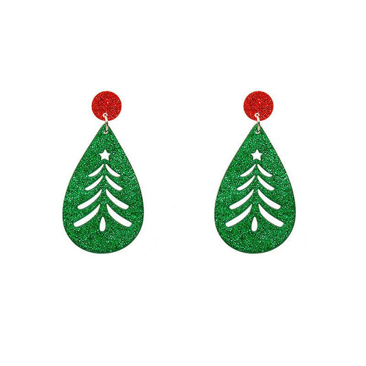 Christmas Tree Cutout Earrings Small Sequin Water Drop Shaped Jewelry