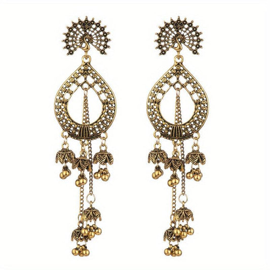 Vintage Peacock Shaped Earrings With Tassels