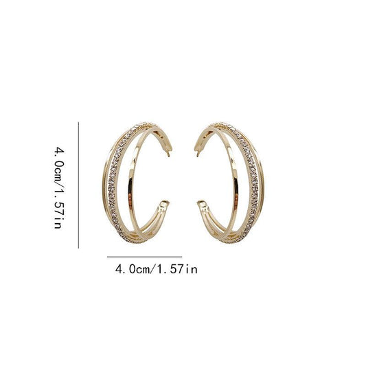 C Shaped Hoop Earrings with Rhinestones Copper Ear Jewelry