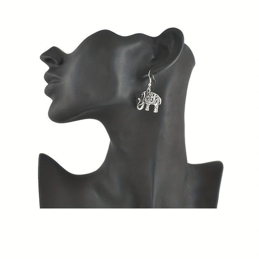 3D Elephant Dangle Earrings Silvery Plated Gift