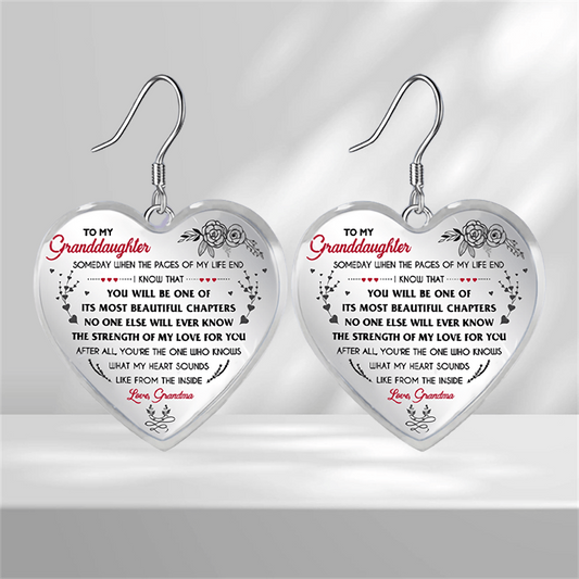 Heart Glass Pendant Earrings - Floral Pattern, Graduation Party, Halloween Gift