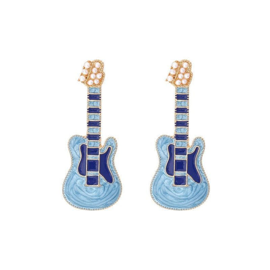 Punk Guitar Earrings Pearl Rock Studs - Halloween Christmas Gift