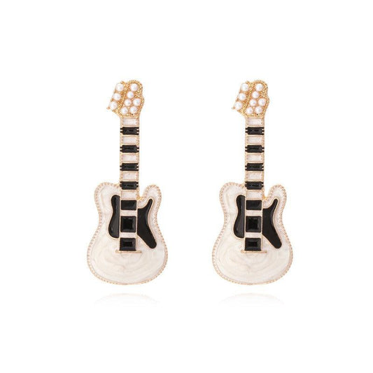 Punk Guitar Earrings Pearl Rock Studs - Halloween Christmas Gift