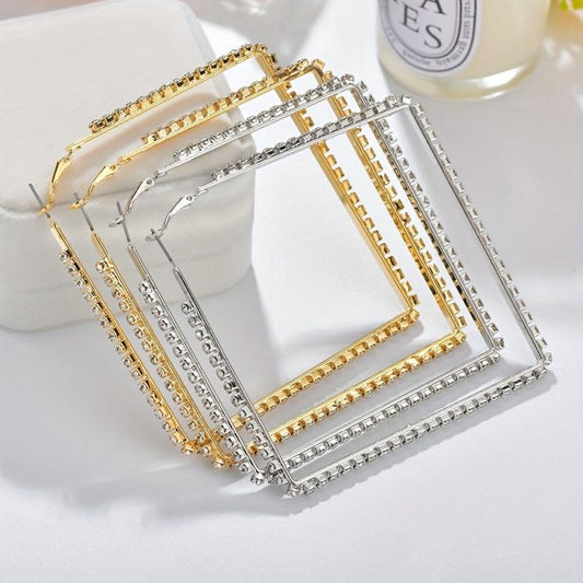 Geometric Stud Earrings Rhinestone Alloy Ear Jewelry