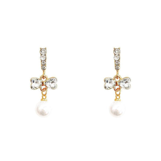 Silvery Needle Light Niche Bow Pearl Earrings Female Long Tassel