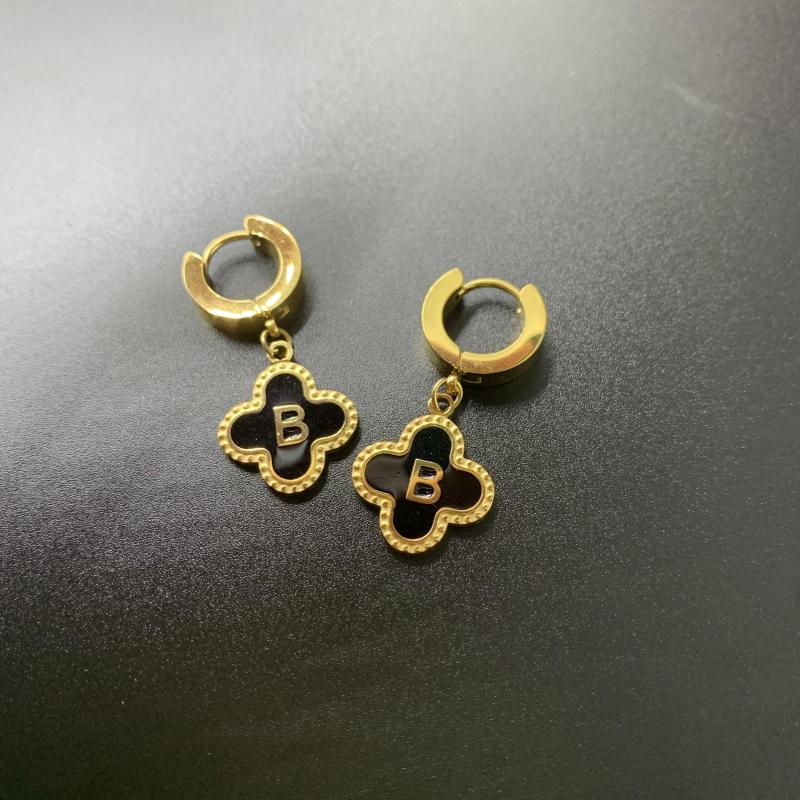 Lucky Four Leaf Grass Earrings B Gold Stainless Steel Men Women