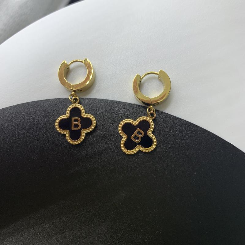 Lucky Four Leaf Grass Earrings B Gold Stainless Steel Men Women