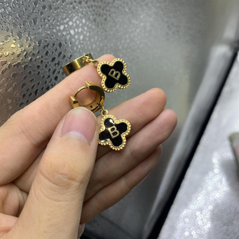 Lucky Four Leaf Grass Earrings B Gold Stainless Steel Men Women