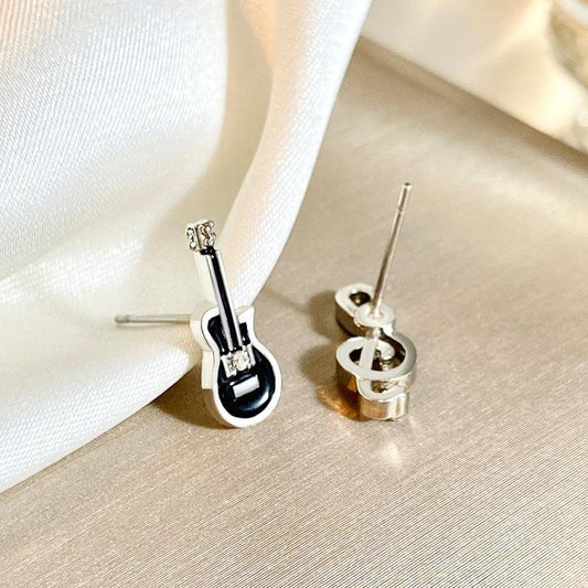 Punk Style Guitar Note Earrings Small Asymmetrical Alloy