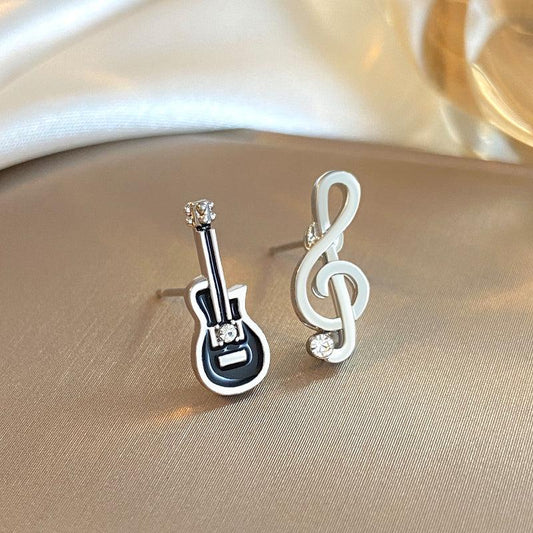 Punk Style Guitar Note Earrings Small Asymmetrical Alloy