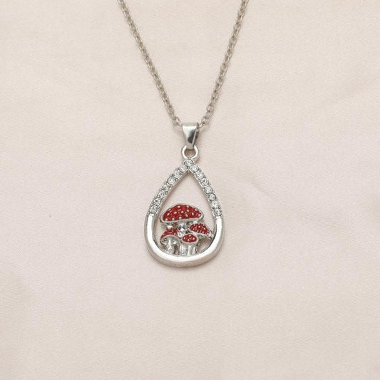 Red Mushroom Water Drop Necklace For Women Girls
