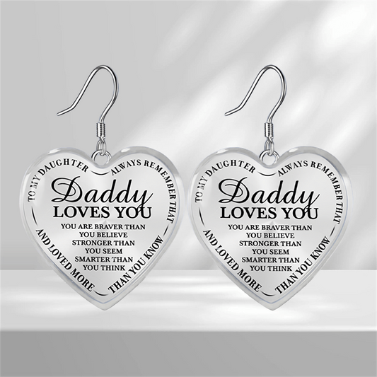 Daddy Loves You Heart Glass Pendant Earrings Graduation Party Gift