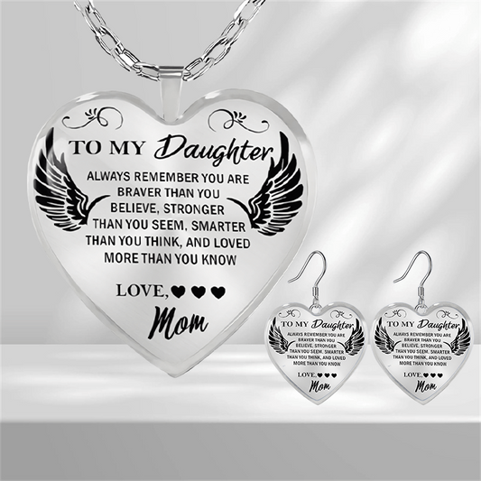 Heart Glass Pendant Earrings for Daughter, Graduation Party Gift