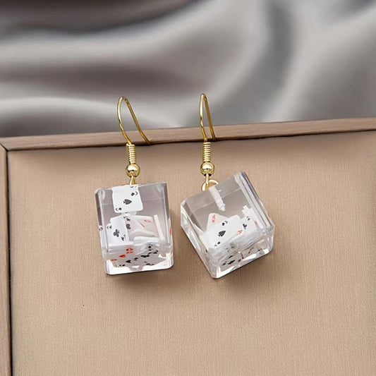 Acrylic 3D Square Playing Card Dangle Earrings