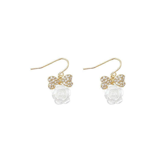 Silver Needle Diamond Bow Earrings Light Niche Camellia Earrings