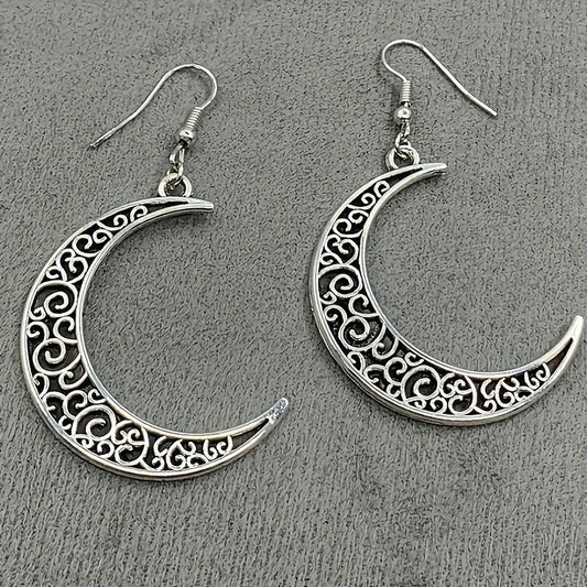 Hollow Moon Mushroom Pendant Earrings Alloy Silvery Plated Jewelry Woman Gift