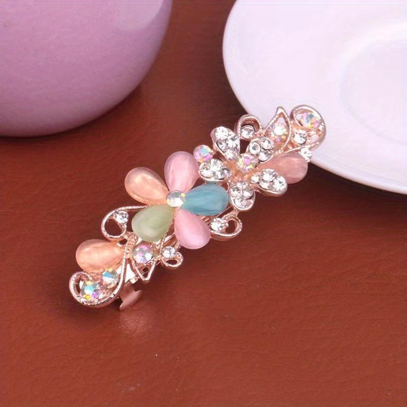 Rhinestone Cat Eye Stone Top Clip Hairpin Jewelry For Women