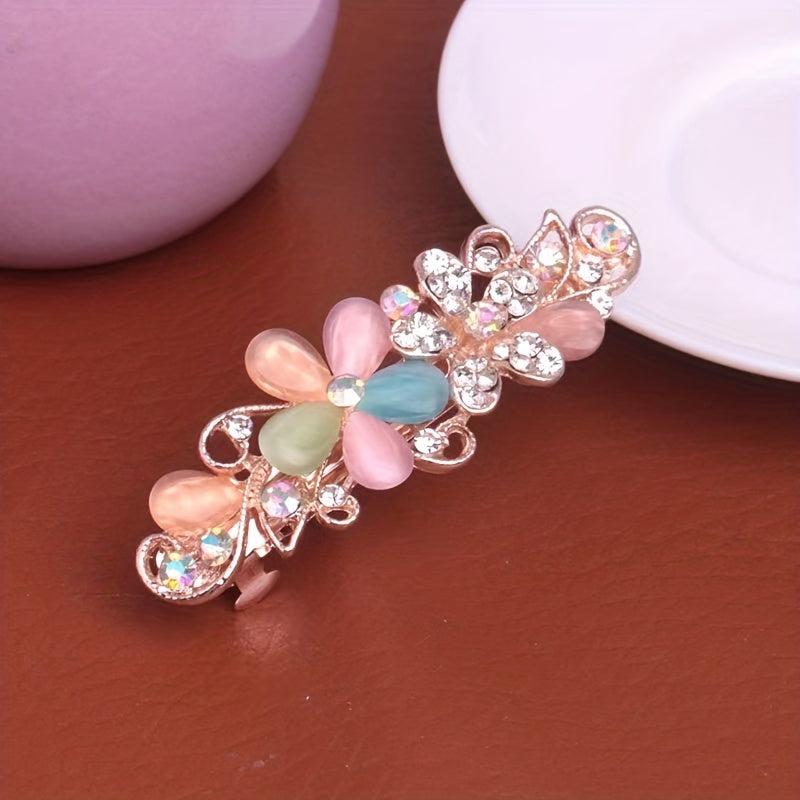 Rhinestone Cat Eye Stone Top Clip Hairpin Jewelry For Women