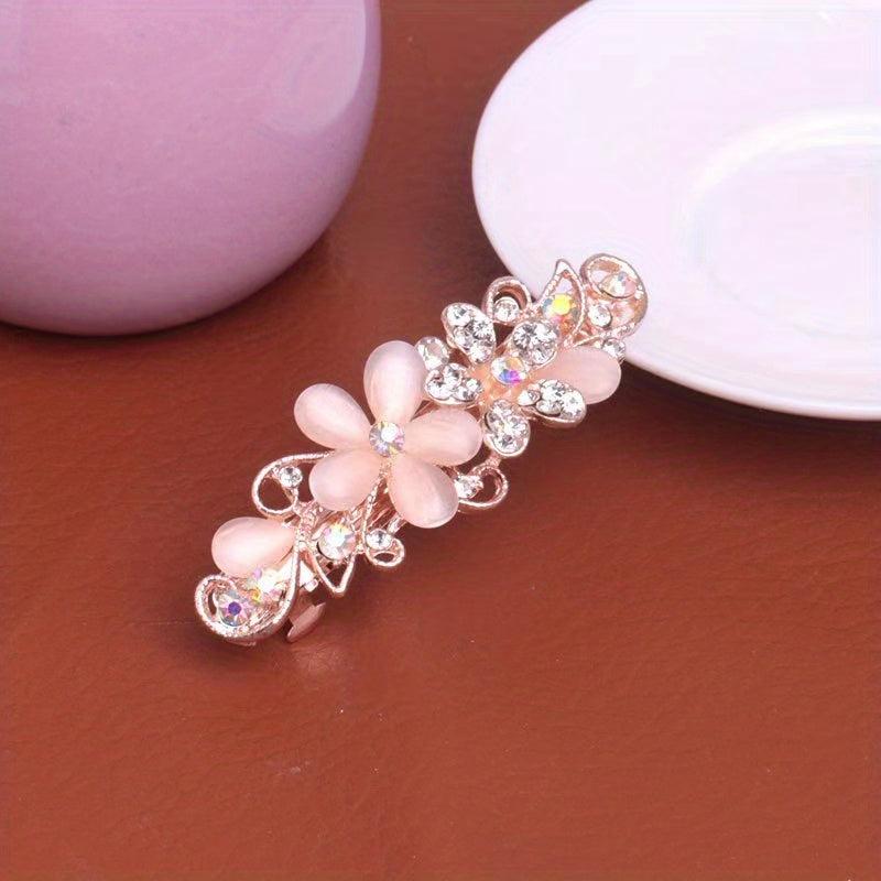 Rhinestone Cat Eye Stone Top Clip Hairpin Jewelry For Women