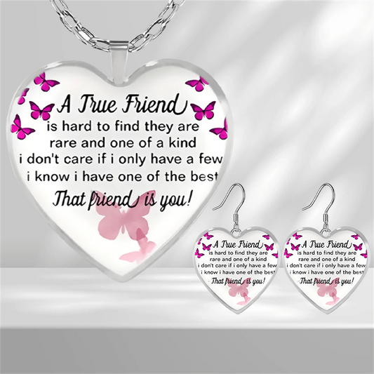 Girls Purple Butterfly Heart Glass Pendant Earrings Graduation Birthday Gift