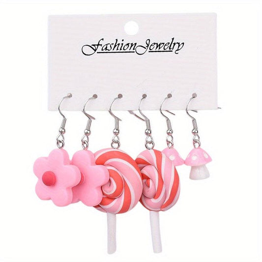 6 Pairs Acrylic Earrings Set Funny Cartoon Design Yellow Duck Earrings
