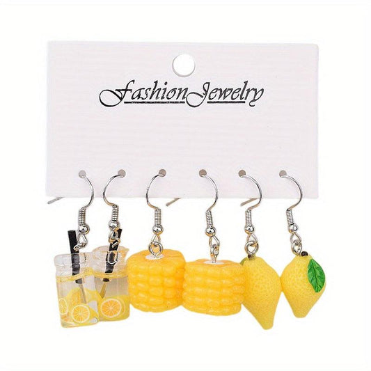 6 Pairs Acrylic Earrings Set Funny Cartoon Design Yellow Duck Earrings