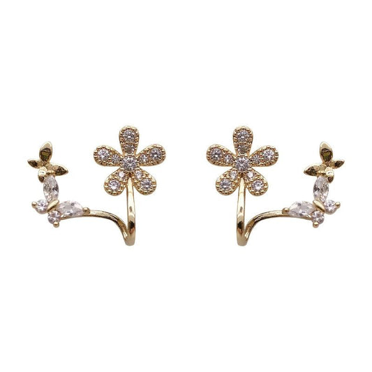 Niche Light Earrings Rhinestone Flower Butterfly Stud Earrings