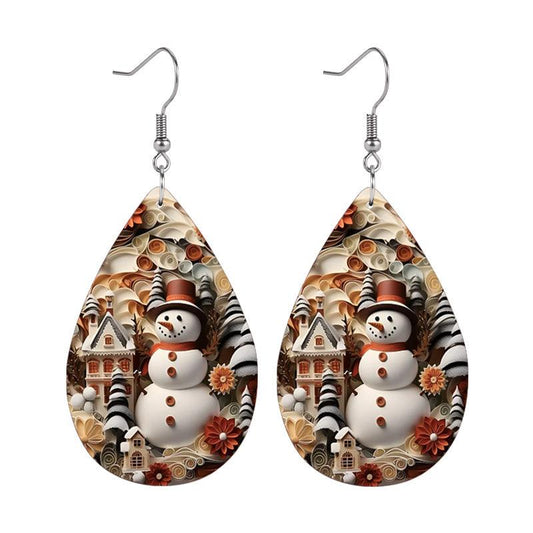 Snowman Leather Earrings Holiday Party Favors Girls Dress Up Jewelry