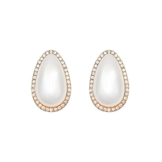 French Baroque Water Drop Shape Diamond Pearl Stud Earrings