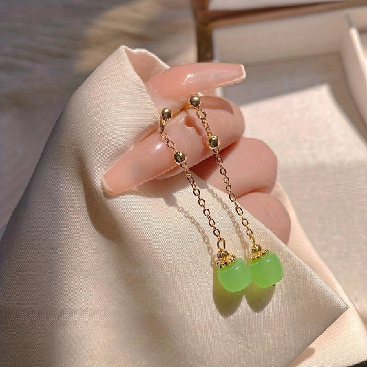 Long Tassel Earrings with Artificial Diamond Inlay Resin Retro Ear Jewelry