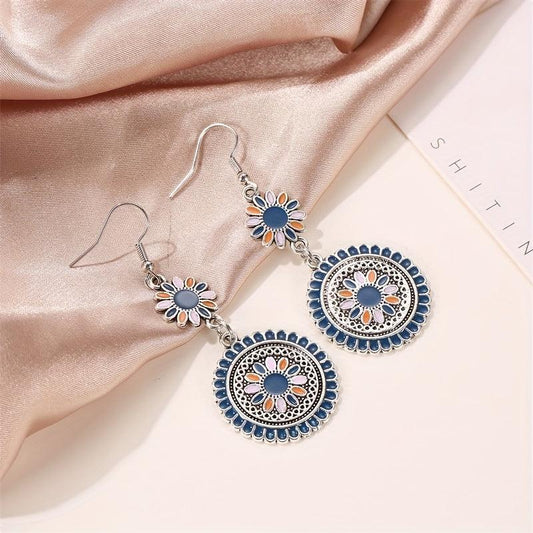 Ethnic Style Daisy Retro Earrings Carved Metal Flower Drop Earrings