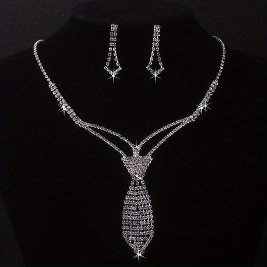 Bridal Necklace Earrings Set Chain Bow Tie Sun Claw Inlaid Rhinestone