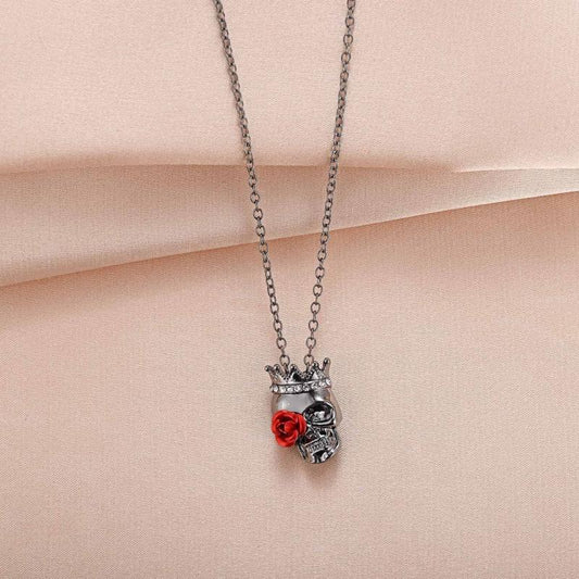 Dark Wind Halloween Crown Skull Rose Pendant Gothic Necklace