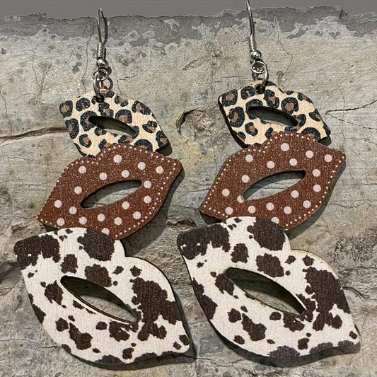 Cowboy Hat Boots Mushroom Earrings Leopard Print Big Lips Party Decoration