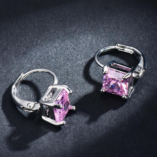 Red Pink Stone Drop Earrings Hoop Earrings Wedding Jewelry