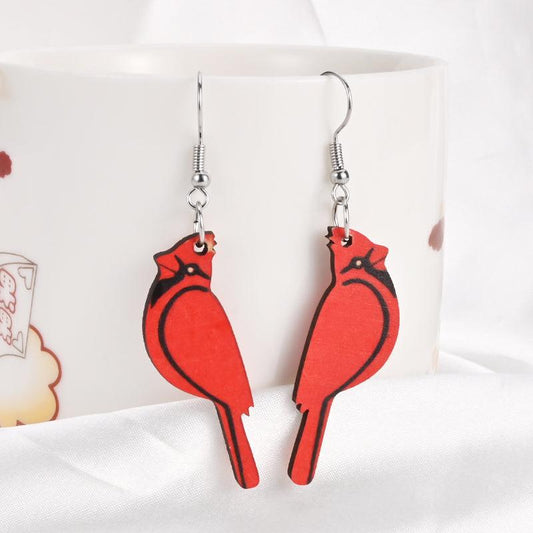 Red Parrot Bird Wooden Earrings Halloween Gift Holiday Gift