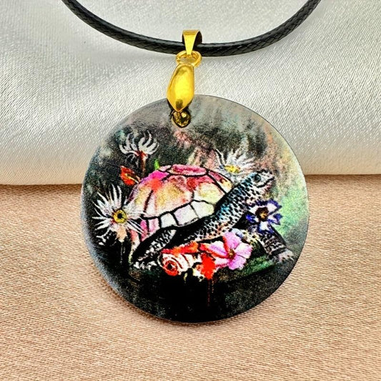 Sea Turtle And Flowers Pendant Necklace Chain Necklace Gift Jewelry